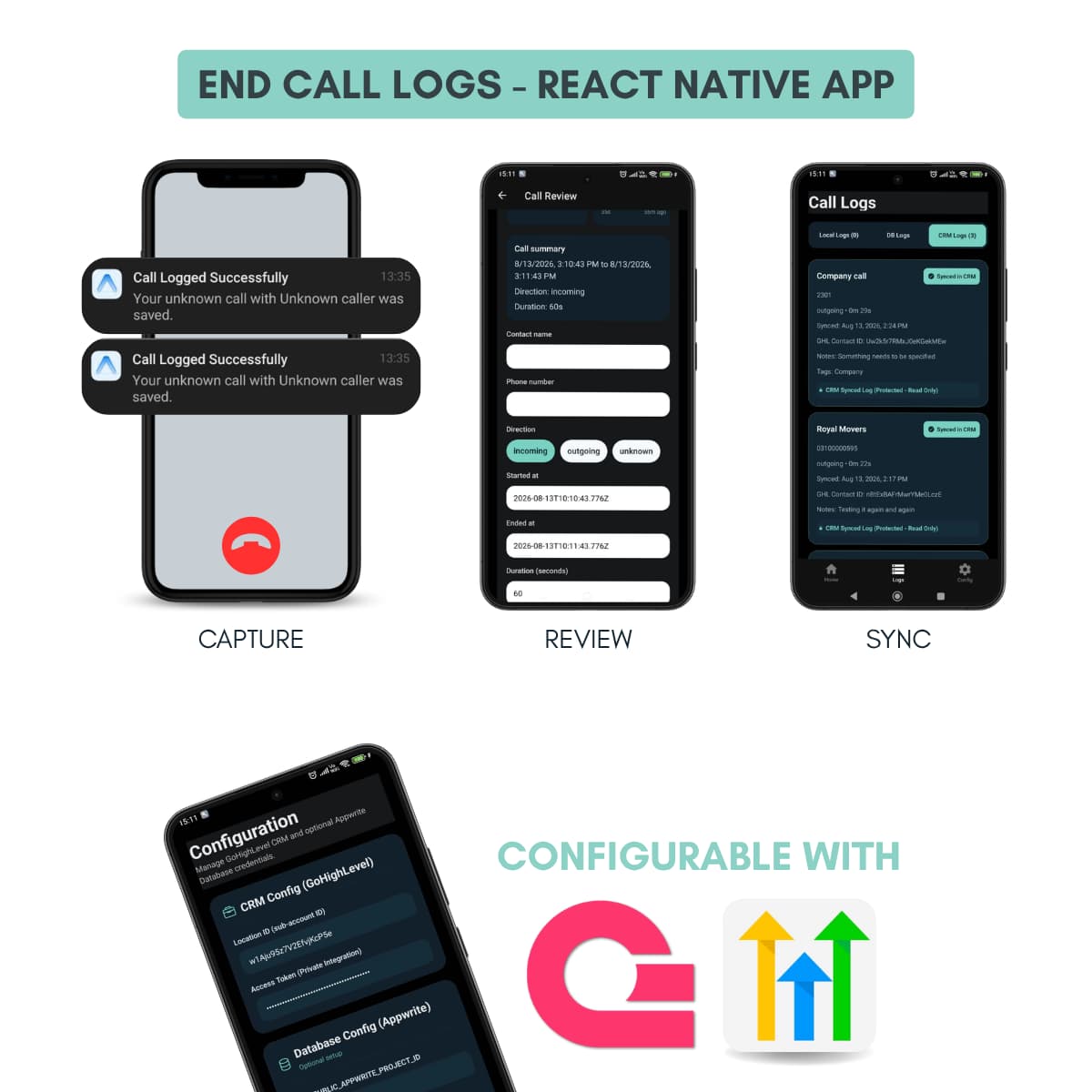Screenshot of the End Call Logs Android app